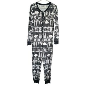 Old Navy One Piece Henley Christmas Pajamas Medium Nordic Holiday Winter Cozy